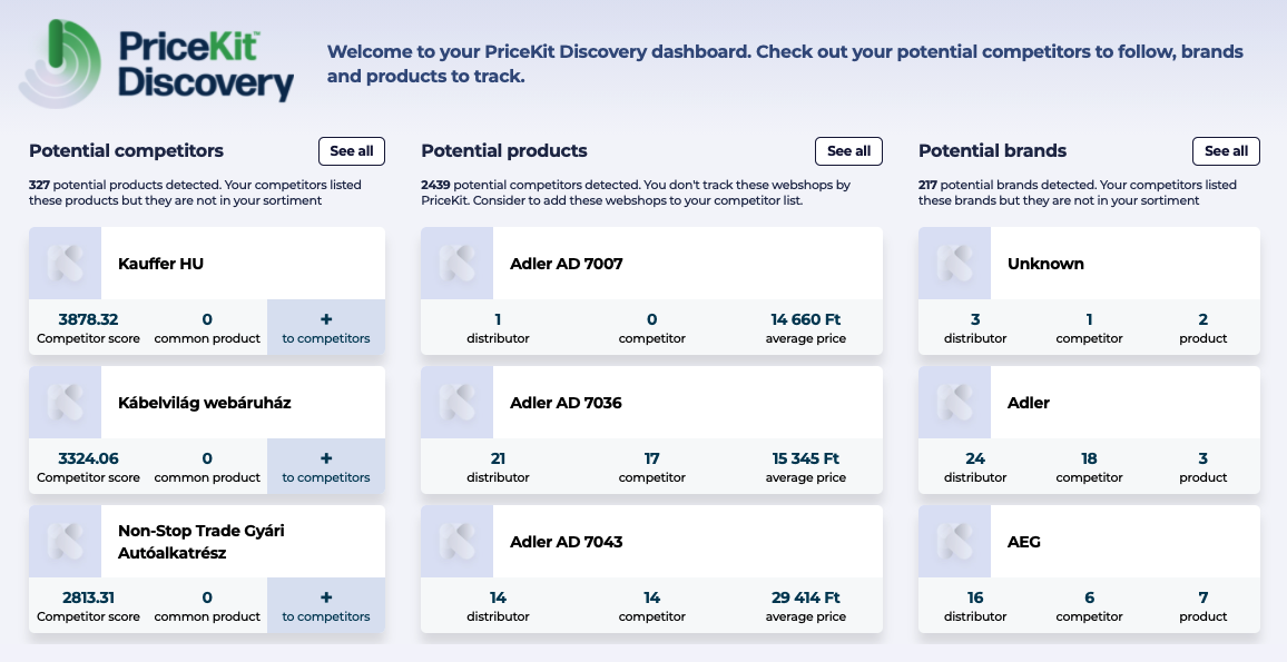 Discovery dashboard