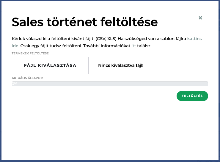 Értékesítési történet feltöltése popup