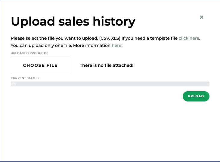 Upload sales history popup